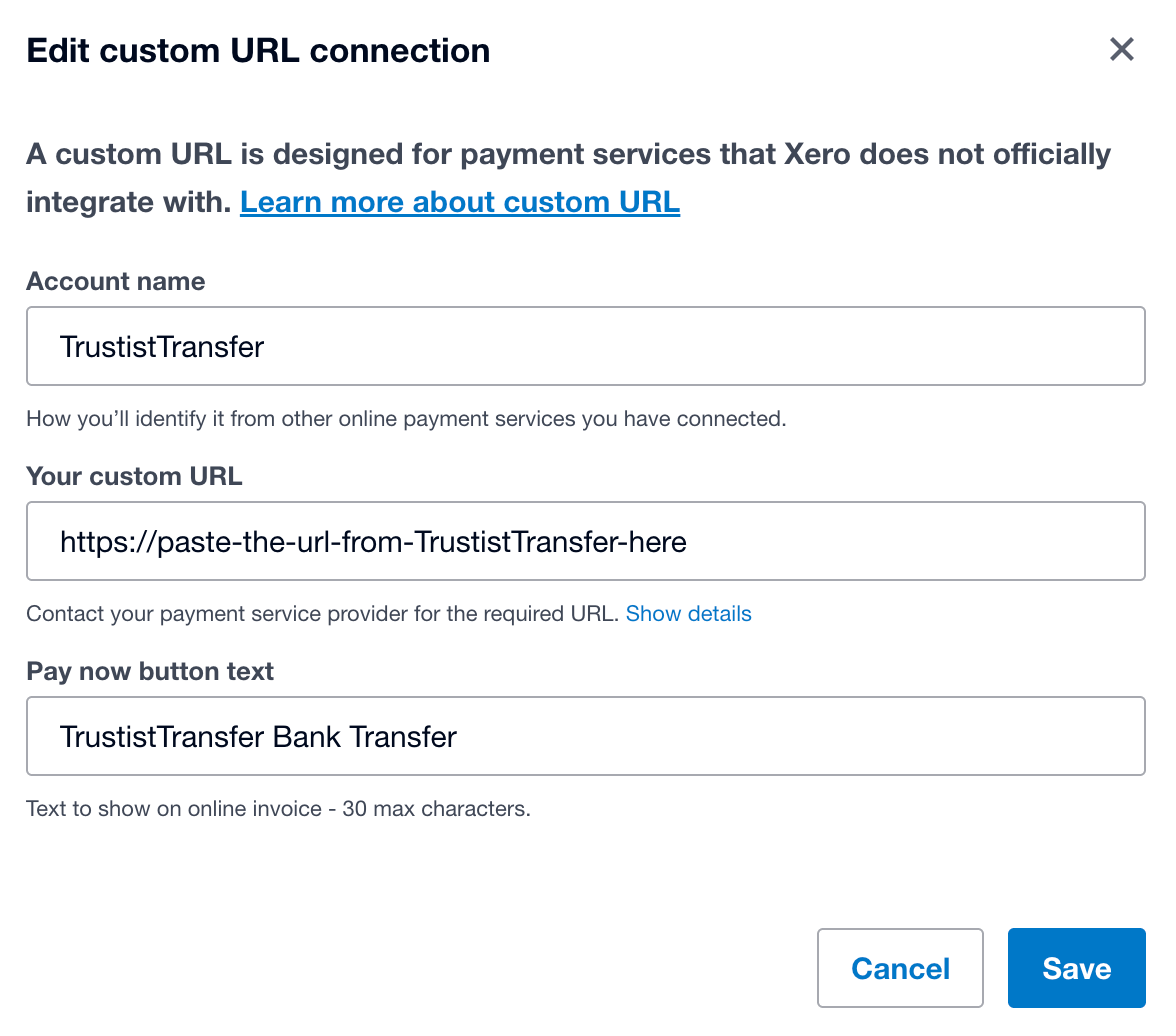 Xero Open Banking Integration 5 TrustistTransfer custom URL
